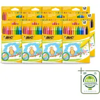 BIC 12 x - Waskrijt - Diverse Kleuren - 12 Krijtjes - Grootverpakking - Vaatwasstrips - Waskrijt - Kleurkrijt - Creatief Schrijven - Tekenen - Kleurrijke Krijtjes