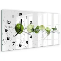Tulup Wandklok - Kalk en water Decoratieve Glazen Klok - 60x30 cm - Groente Glazen Wandklok Design - Zwarte handen - Rechthoekige Klok - Glazen Klok Met Print - Wandklok Glas Met Motief