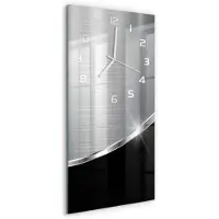 Tulup Wandklok - Metaalabstractie Wandklok Glas Decoratie - 30x60 cm - Zilver Gekleurde Glazen Klok - Witte handen - Rechthoekige Klok - Klok Glas Met Opdruk - Moderne Wandklok Glas