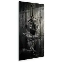 Tulup Wandklok - Gorilla Glazen Wandklok Design - 30x60 cm - Zwart Klok Glas Met Opdruk - Zwarte handen - Rechthoekige Klok - Wandklok Glas Met Motief - Decoratieve Glazen Klok