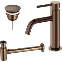 FortiFura Calvi Slim wastafelkraanset - opbouw - laag - PVD - geborsteld koper SW799405 / SW970029 / SW799403