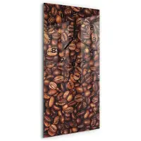 Tulup Wandklok - Koffiebonen Wandklok Glas Met Motief - 30x60 cm - Bruin Decoratieve Glazen Klok - Zwarte handen - Rechthoekige Klok - Gekleurde Glazen Klok - Glazen Klok Met Print