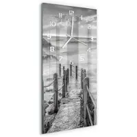 Tulup Wandklok - Pad langs de zee Glazen Wandklok Design - 30x60 cm - Zwart-wit Klok Glas Met Opdruk - Witte handen - Rechthoekige Klok - Wandklok Glas Met Motief - Decoratieve Glazen Klok
