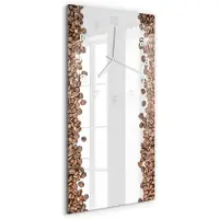 Tulup Wandklok - Koffiebonen Decoratieve Glazen Klok - 30x60 cm - Bruin Glazen Wandklok Design - Witte handen - Rechthoekige Klok - Glazen Klok Met Print - Wandklok Glas Met Motief