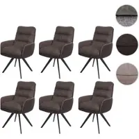 Mendler Set van 6 eetkamerstoelen HWC-G66, keukenstoel, draaibaar, met automatische positie, bekleding MVG bruin-donkerbruin, met armleuningen