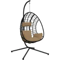 vidaXL Hangstoel, eivormig design, met standaard, taupe, riet en staal