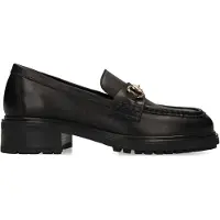 Manfield Zwarte leren loafers met gouden chain | Maat 40