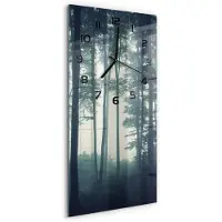 Tulup Wandklok - Mist in het bos Wandklok Glas Decoratie - 30x60 cm - Zwart Gekleurde Glazen Klok - Zwarte handen - Rechthoekige Klok - Klok Glas Met Opdruk - Moderne Wandklok Glas