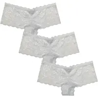 BE YOU Dames-slipjes met bloemenprint en kanten rand (set van 3) (Wit)
