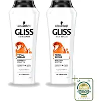 GLISS 2 x -Kur - Shampoo - Total Repair - Herstelt & Versterkt - Gehydroliseerd - 400 ml - Wasstrips - Herstel Haar - Versterk Haar - Beschadigd Haar - Gespleten Haarpunten - Gezonde Glans