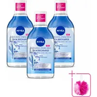 Nivea 3 x - Micellair Water - Serum Verrijkt Opladend - Verwijdert Waterbestendige Make-up - 400 ml - Bulkverpakking - Micellair water - Douchemop - Gevoelige huid