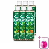 Happy Earth 6 x – Douchegel – 100% Natuurlijk Bergamot Cedarwood – 300 ml - Bulkverpakking - Douchegel bergamot cederhout - Douchemop - Natuurlijke douchegel