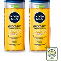 Nivea 2 x - Men - Boost Douchegel - 24 Uur Lang Effect - 250 ml - Wasstrips - Douchegel - Cafeïne - Energieboost - Fris Effect - Verfrissend