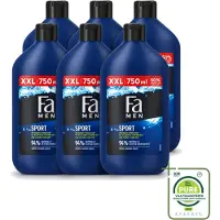 Fa 6 x Men - Sport - Douchegel - Groene Citrus - 750 ml - Grootverpakking - Vaatwasstrips - Douchegel Voor Mannen - Sport Douchegel - Groene Citrus Geur - Verfrissende Douchegel - Dagelijks Gebruik