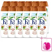 Fa 12 x - Douchegel - Coconut Milk - Hydraterend & Kalmerend - Verzachtend - 250 ml - Bulkverpakking - Douchegel kokosmelk - Douchemop - Hydraterende douchegel