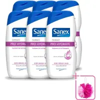 Sanex 6 x Dermo - Pro Hydraterend - Douchecrème - Zeer Droge Huid - 500 ml - Bulkverpakking - Hydratatie huid - Douchemop - Droge huid