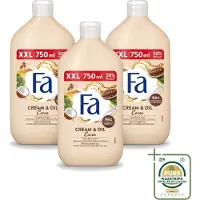 Fa 3 x - Cream & Oil Cacao - Bad- & Douchegel - Cacaoboter Met Kokosolie - 750 ml - Wasstrips - Bad En Douche Gel - Cacaoboter - Kokosolie - Huid Verzorging - Hydraterende Gel