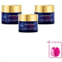 Nivea 3 x - Nachtcrème - CELLular LUMINOUS630 Tegen Vlekken - Egaliserend - Tegen pigmentvlekken - Met Hyaluronzuur - 50 ml - Bulkverpakking - Anti-spot crème - Douchemop - Pigmentvlekken