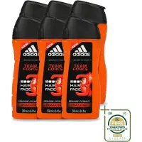 Adidas 6 x - 3-in-1 Douchegel - Team Force - Sinaasappel Extract - Stimulating - 250 ml - Wasstrips - Douchegel - 3-in-1 - Energie - Frisheid - Sinaasappel