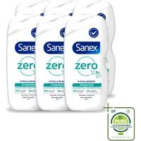 Sanex 6 x Zero % - Douchegel - Hydrateert - Alle Huidtypes - 400 ml - Grootverpakking - Vaatwasstrips - Douchegel - Huidverzorging - Hydraatende Douchegel - 0% Sulfaten - 0% Kleurstoffen