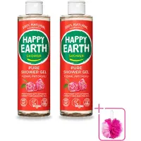 Happy Earth 2 x – Douchegel – 100% Natuurlijk Floral Patchouli – 300 ml - Bulkverpakking - Douchegel - Douchemop - Natuurlijke douchegel
