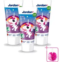 Jordan 3 x - Kids - Tandpasta - 0-5 jaar - Milde fruitsmaak - 50 ml - Bulkverpakking - Tandpasta voor kinderen - Douchemop - Tandenpoetsen voor jonge kinderen