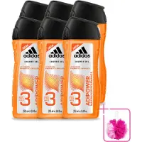 Adidas 6 x - 3-in-1 Douchegel - Adipower Maximum Performance -250 ml - Bulkverpakking - Adipower Douche en Shampoo - Douchemop - 2-in-1 douche en shampoo