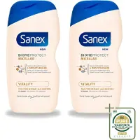 Sanex 2 x - BiomeProtect Micellair - Douchegel - Vitaliteit - 0% Sulfaat - Alle Huidtypes - 400 ml - Wasstrips - Huid Reinigen - Micellaire Douchegel - 0% Sulfaten - Huidbarrière - Huid Vitaliteit