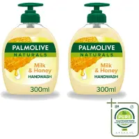 Palmolive 2 x Pamlolive Naturals - Handzeep - Melk & Honing - 300 ml - Grootverpakking - Vaatwasstrips - Handzeep Melk Honing - Handverzorging - Zeepvrije Handzeep - Natuurlijke Handzeep - Handen Hydrateren