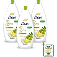 Dove 3 x Protecting Care - Douchegel - Olijfolie - Sulfaatvrij - 450 ml - Wasstrips - Douchegel - Olijfolie - Huidverzorging - Sulfaatvrije Douchegel - Hydraterende Crème