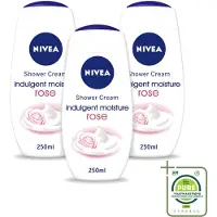 Nivea 3 x - Shower Indulgent Moisture Rose Douchecrème - 250 ml - Grootverpakking - Vaatwasstrips - Douchecrème - Hydraterende Douchecrème - Amandelmelk - Rozengeur - Zachte Huid
