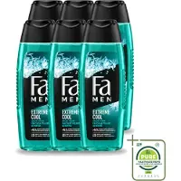 Fa 6 x Men - Extreme Cool - 2 in 1 Douchegel & Shampoo - Menthol - 250 ml - Grootverpakking - Vaatwasstrips - Douchegel En Shampoo - Menthol - Verfrissend - Lichaam Reinigen - Haar Reinigen
