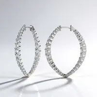 Cavill - 925 Sterling Zilveren Oorbellen - 3,83 Ct Witte Topaas Rondgeslepen - 36 mm Ovale Hoepel Oorbellen - Luxe, Elegante Zilveren Oorbellen Dames
