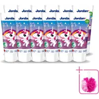 Jordan 12 x - Kids - Tandpasta - 0-5 jaar - Milde fruitsmaak - 50 ml - Bulkverpakking - Tandpasta voor kinderen - Douchemop - Tandenpoetsen voor jonge kinderen