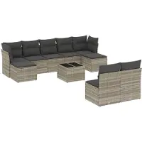 vidaXL 10-delige Loungeset met kussens poly rattan lichtgrijs