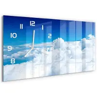 Tulup Wandklok - Vliegen boven de wolken Klok Glas Met Opdruk - 60x30 cm - Blauw Moderne Wandklok Glas - Witte handen - Rechthoekige Klok - Decoratieve Glazen Klok - Glazen Wandklok Design