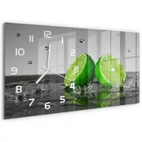 Tulup Wandklok - Kalk in water Klok Glas Met Opdruk - 60x30 cm - Groente Moderne Wandklok Glas - Witte handen - Rechthoekige Klok - Decoratieve Glazen Klok - Glazen Wandklok Design