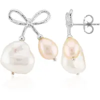 Cavill - Elegante Zilveren Oorbellen - 925 Sterling Zilver Rhodium - Witte & Perzikkleurige Zoetwaterparels - Fancy Slijpsel Dames