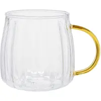 Chiato Gegroefd latte glas met goudkleurig oor , 400 ml – Transparant