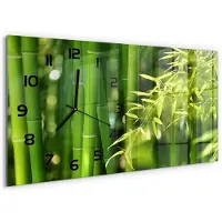 Tulup Wandklok - Bamboe Wandklok Glas Decoratie - 60x30 cm - Groente Gekleurde Glazen Klok - Zwarte handen - Rechthoekige Klok - Klok Glas Met Opdruk - Moderne Wandklok Glas