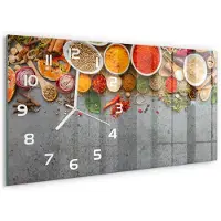 Tulup Wandklok - Kleurrijke specerijen Decoratieve Glazen Klok - 60x30 cm - Veelkleurig Glazen Wandklok Design - Witte handen - Rechthoekige Klok - Glazen Klok Met Print - Wandklok Glas Met Motief