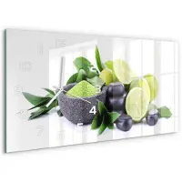 Tulup Wandklok - Kalk en stenen Glazen Klok Met Print - 60x30 cm - Groente Wandklok Glas Met Motief - Witte handen - Rechthoekige Klok - Wandklok Glas Decoratie - Gekleurde Glazen Klok