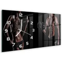 Tulup Wandklok - Spieropbouw Glazen Klok Met Print - 60x30 cm - Zwart Wandklok Glas Met Motief - Witte handen - Rechthoekige Klok - Wandklok Glas Decoratie - Gekleurde Glazen Klok