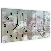 Tulup Wandklok - Wilde bloemen Wandklok Glas Decoratie - 60x30 cm - Wit Gekleurde Glazen Klok - Zwarte handen - Rechthoekige Klok - Klok Glas Met Opdruk - Moderne Wandklok Glas