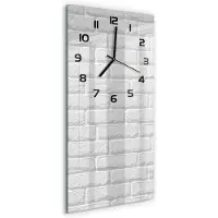 Tulup Wandklok - Bakstenen muur Klok Glas Met Opdruk - 30x60 cm - Wit Moderne Wandklok Glas - Zwarte handen - Rechthoekige Klok - Decoratieve Glazen Klok - Glazen Wandklok Design
