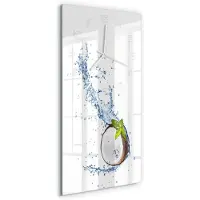 Tulup Wandklok - Kokosnoot en water Gekleurde Glazen Klok - 30x60 cm - Bruin Glazen Klok Met Print - Witte handen - Rechthoekige Klok - Moderne Wandklok Glas - Wandklok Glas Decoratie