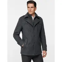 Allthemen Heren Wollen jas met opstaande kraag - Slim Fit Winter Warm Jasje - L