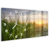 Tulup Wandklok - Tarweveld Glazen Wandklok Design - 60x30 cm - Groente Klok Glas Met Opdruk - Witte handen - Rechthoekige Klok - Wandklok Glas Met Motief - Decoratieve Glazen Klok