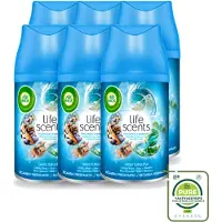 Air Wick 6 x - Luchtverfrisser Navulling - Turquoise Oase - Automatische Spray - 250 ml - Grootverpakking - Vaatwasstrips - Geurverspreiding - Frisse Geur - Tropische Geur - Drijfhout - Zeenevel