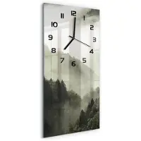 Tulup Wandklok - Mist boven het bos Klok Glas Met Opdruk - 30x60 cm - Zwart-wit Moderne Wandklok Glas - Zwarte handen - Rechthoekige Klok - Decoratieve Glazen Klok - Glazen Wandklok Design